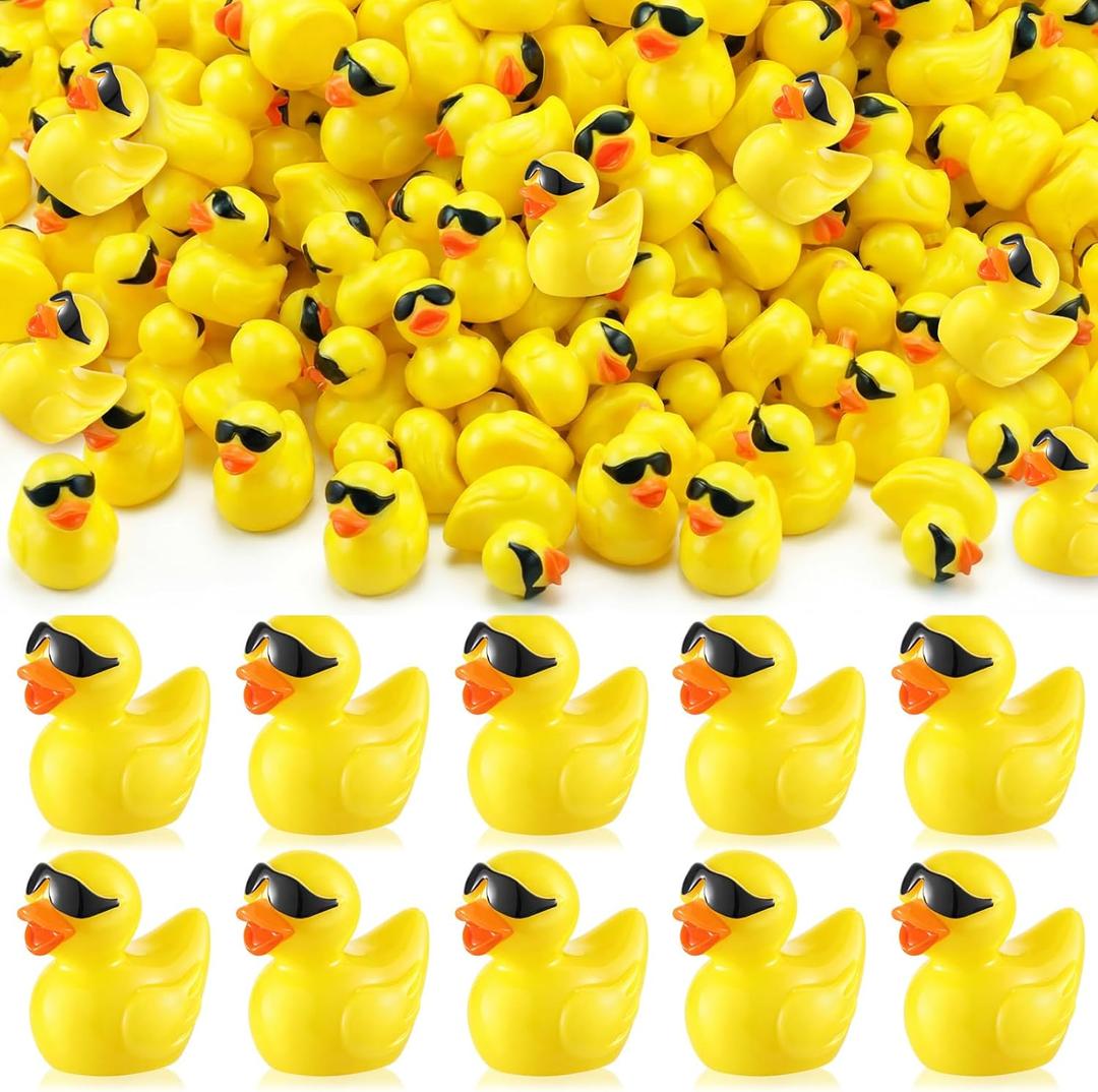 Qunclay 200 Pcs Mini Resin Ducks Pack Yellow Tiny Duck with Sunglasses Small Duck to Hide Miniature Ducks for Cruise Ship Prank DIY Ornaments Charms Garden Landscape