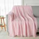 Exclusivo Mezcla Knit Throw Blanket with Fringes for Couch, Reversible Super Soft and Warm Woven Throw for Summer, Home Decor, 50"x60", Light Pink