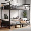 Metal Bunk Bed Twin Over Twin, Industrial Bunkbeds Heavy Duty Bed with Safety Guard Rails and Space-Saving Design, Steel Bed for School, Bedroom (Black)