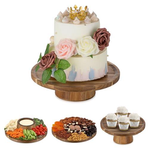 NUPTIO Wooden Wedding Cake Stand: 11.5 Inch Acacia Wood Cake Display Holder 4 in 1 Cup Cake Stands Serving Tray Fruit Dish Sauce Bowl for Anniversary Party Home Kitchen Centerpiece Decor - 10" Cake