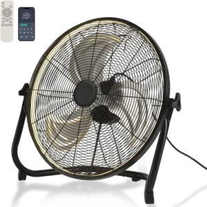 AHAWILL 20" High Velocity Metal Floor Fan with Light,6-Speed Plug-in Fan with Remote & APP,Industrial Fan with Rear Buttons,360 Tilt & 3CCT,Wall Mountable,Anti-Vibration for Garage,Warehouse,Shop,Gym
