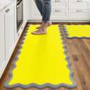 Arenarug Scalloped Yellow Gray Kitchen Mats Rugs Sets of 2 Cushioned Anti Fatigue Floor Mat Waterproof Kitchen Rugs Non Slip Foam Comfort Standing Mat for Sink Laundry