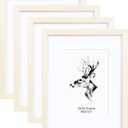 Yaetm 8x10 Picture Frame Set of 4, Off-White, Solid Wood Photo Frames with Tempered Glass, Display 5x7 with Mat or 8 x 10 without Mat for Wall Mount and Tabletop (4 Pack, White)