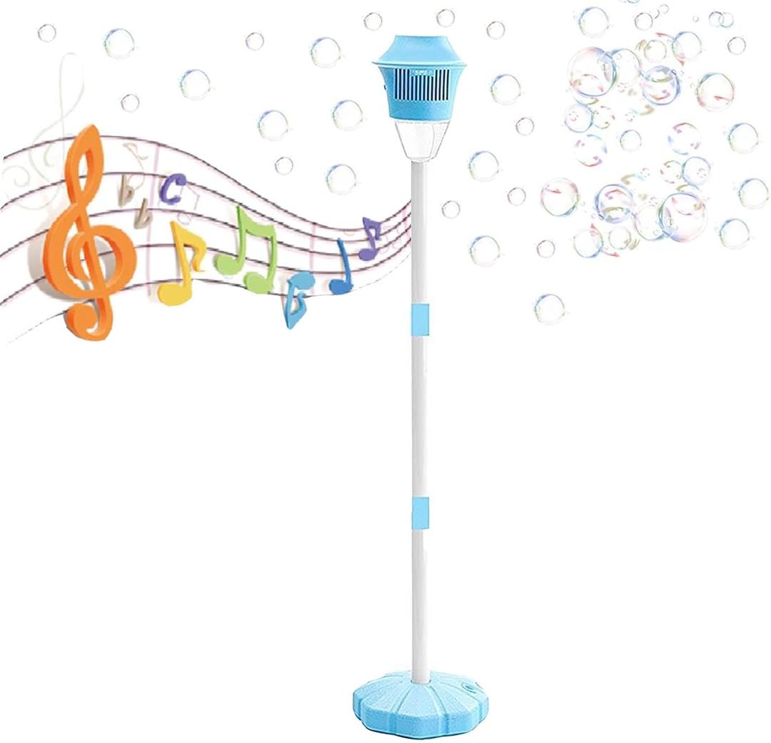 Automatic Bubble Torch Garden LampHeight-Adjustable Outdoor Automatic Bubble Machine Chargeable Vertical Bubble Lamp with Light and Music for Wedding Birthday Party Outdoor Garden Lamp (Blue)