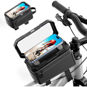 KDD Bike Front Frame Bag with Waterproof Phone Holder, Mountain Cycling Storage Pouch, Handlebar Bag with Phone Mount, Bicycle Accessories for Top Tube, Fit for iPhone 17 Pro Max, Cellphone Under 7''