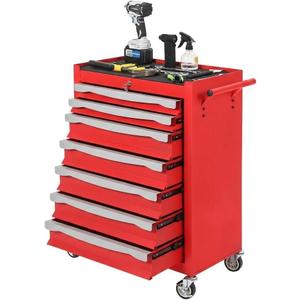 7-Drawer Tool Chest, Rolling Tool Cart with Wheels, Large Capacity Tool Storage Cabinet with Keyed Locking,Drawer Liners&Link Buckle, for Garage, Workshop, Warehouse,24.21"L * 13.78"W * 34.06"H Red