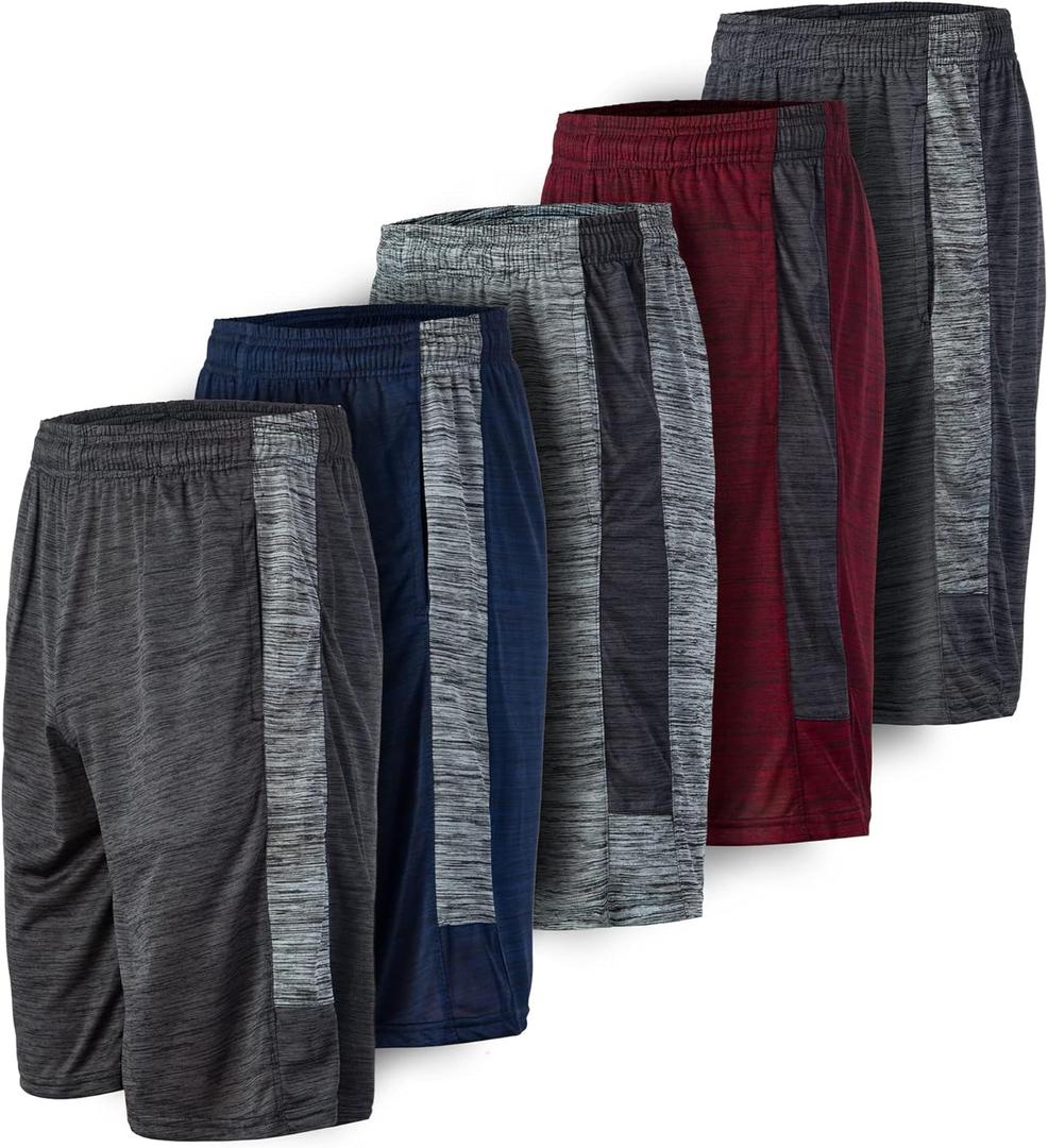 5 Pack: Men's Dry-Fit Sweat Resistant Active Athletic Performance Shorts (Medium)