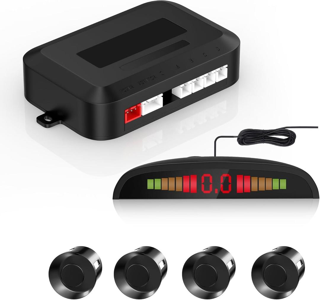 Car Reverse Backup Sensor Universal Parking Sensors for Car with 4 Rear Sensors, LED Distance Display & Beep Alert Backup Sensor Kit for Cars, SUVs, Trucks (Black)