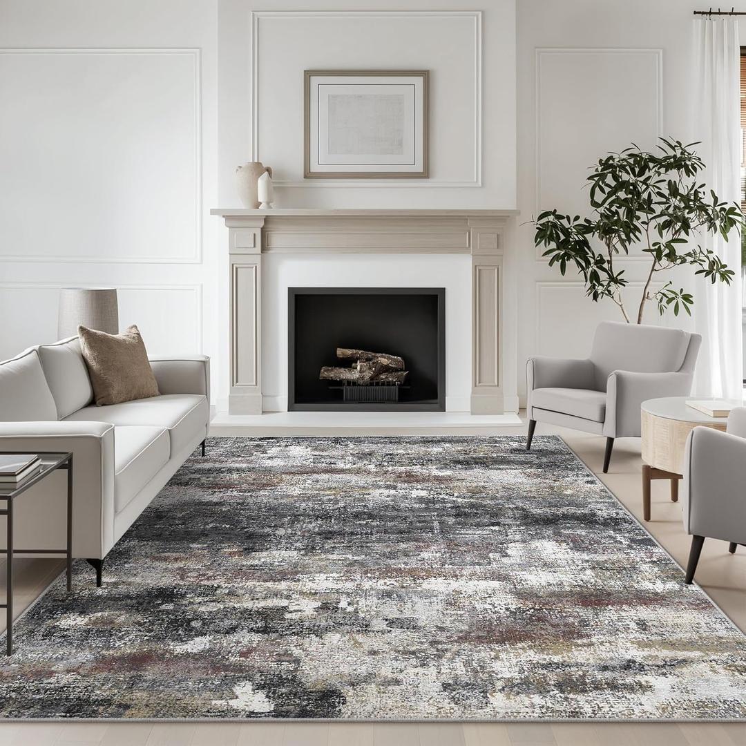 Area Rugs 8x10 for Living Room Bedroom, Modern Abstract Machine Washable Soft Dark Gray Rug, Floor Carpet with Non Slip Backing for Dining Room, Dark Gray 
