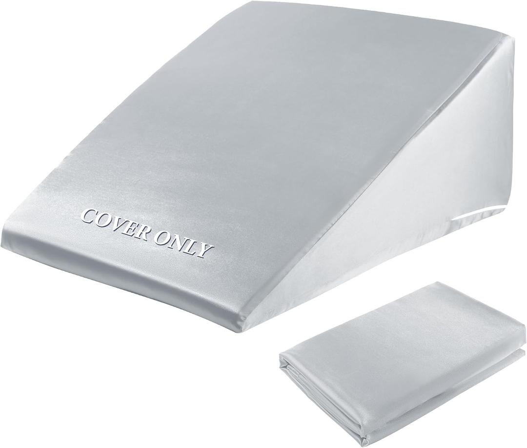 HOMBYS Satin Bed Wedge Pillow Cover Silky & Smooth Wedge Pillowcase 1 Pack 24x24x10.5, Soft & Breathable, Removable & Machine Washable-Zipper Design (Pillow Not Include), (Light Grey, 24"x24"x10.5")