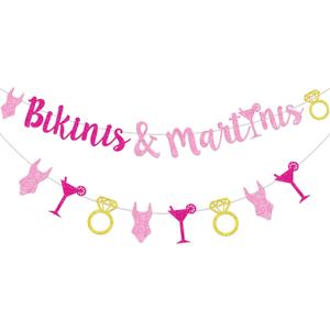 2 x JOYMEMO Bikinis and Martinis Banner with Bachelorette Garland, Hot Pink Bikinis and Martinis Decorations, Summer Bachelorette Party Decor, Engagement Party Supplies