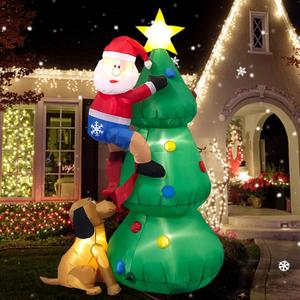 Danxilu 6 FT Inflatable Christmas Tree with A Santa Chased by A Dog Outdoor Decorations- Blow Ups Xmas Tree Yard Decorations LEDs Lighted Dcor for Holiday Party Indoor Garden Lawn Patio
