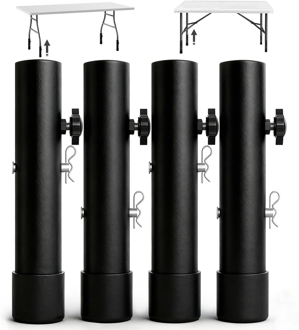 Table Legs Extensions for Straight/Bent Folding Tables, Metal Folding Table Leg Extenders, Rubber Base for More Stability, 2-Level Height Adjustable Furniture Risers (3.6"/ 5.2"(4 Pack))