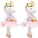 2 Pcs Big Sister Little Sister Gift for Girls 17 Inches Unicorn Stuffed Plush Doll Short Sleeve Outfits Short Sleeve T-Shirt Top and Pink Tutu Skirt Clothing Set Gifts for Toddler Kid Baby