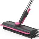 AIR U+ Floor Scrub Brush with Long Handle, 3 in 1 Scrape and Heavy-Duty Stiff Bristle Scrubber Brush for Cleaning Shower Bathroom, Patio, Pool, Garage, Kitchen, Wall and Deck, Gray and Pink