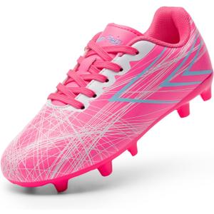 DREAM PAIRS Boys Girls Soccer Cleats Kids Youth Firm Ground Football Shoes for Little/ Big Kid, Size 12 Little Kid, Hot Pink