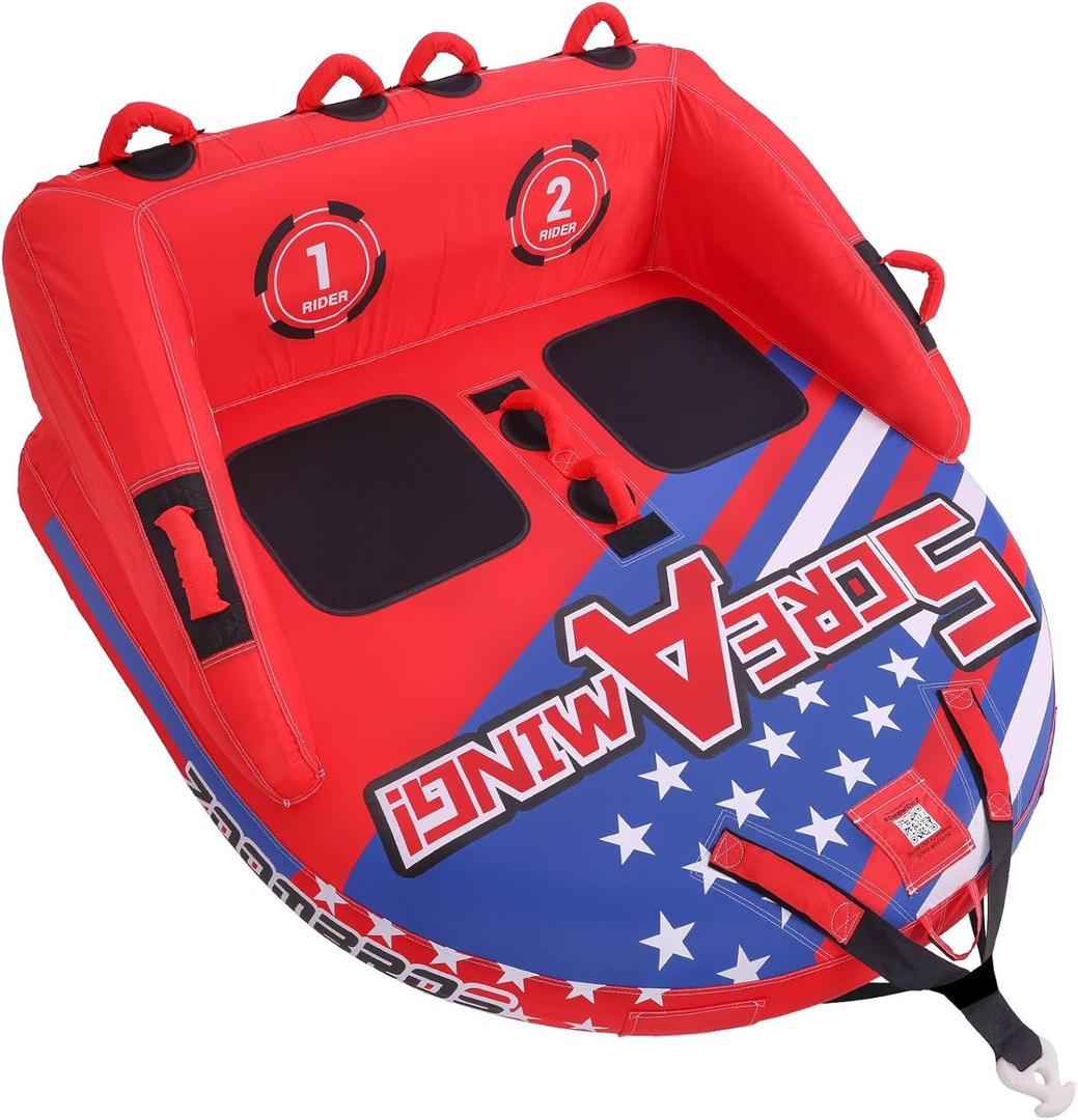 ZOOMBROS Towable Tubes for Boating 2-3 Person, Front/Back Tow Points Sofa Style Boat Tubes and Towables, Holds 340-510 lbs Large Capacity, Premium Nylon Cover, Perfect for Kids & Adults
