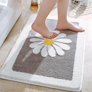 Bathroom Rugs, White Flower Fluffy Soft Superfine Fiber Rugs Non Slip Machine Wash Plush Bath Rugs for Bathroom Shower Room (20x32, Gray) (Grey)