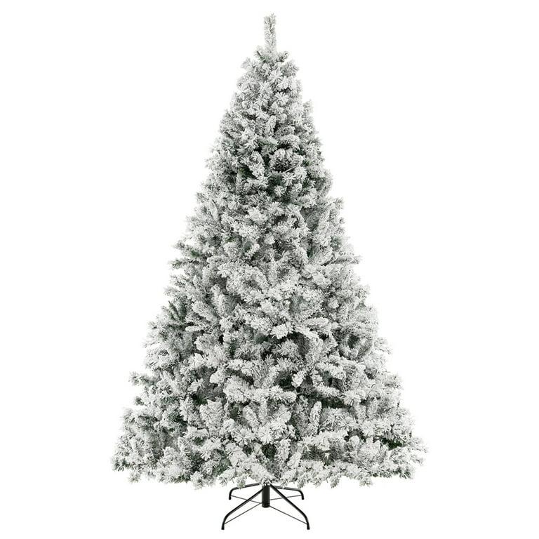 8 FT Pre-Lit Christmas Tree 3-Minute Quick Shape Flocked Decor with 600 LED Lights