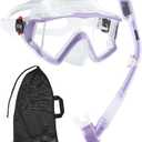 Aegend Snorkeling Gear for Adults Youth Kids, Snorkel Mask with Top Dry Valve - Panoramic View Anti-Leak and Anti-Fog with Mesh Bag for Snorkeling, Scuba Diving, Freediving & Swimming (Purple)