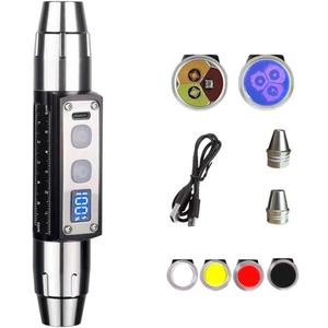 Ultra Bright Jade Recognition Flashlight, Outdoor Gemstone Mineral Detection Light with Charge Display, Enhanced 365nm UV Black Mirror Black Light Pen, White Lights, Yellow Lights, Red Lamp