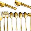 Patelai Serving Utensils Set Include Stainless Steel Large Spoons Slotted Spoons Forks Tongs Soup Ladle and Pie Server for Parties Buffet Catering, Dishwasher Safe(Gold,10 Pieces)