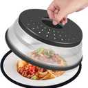 WENWELL 12 Inchs Microwave Splatter Cover & Silicone Mat, Large Vented Collapsible Guard dish Plate lid & Round Kitchen mat for food (black)