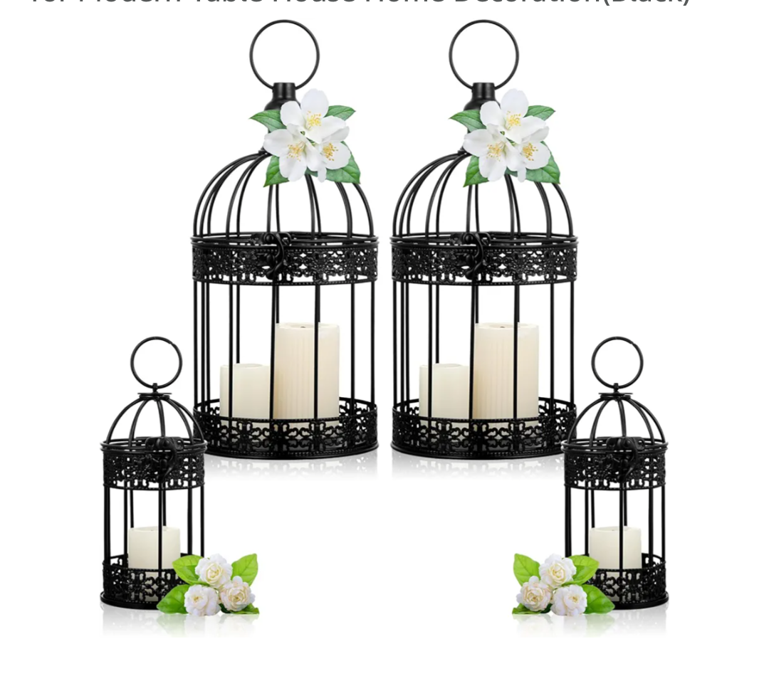 Sliner 4 Pcs Christmas Bird Cage Decorative Candle Holder for Weddings Vintage Candlestick Holder Cage Lanterns Model Wedding Candle Centerpieces for Modern Table House Home Decoration(Black)