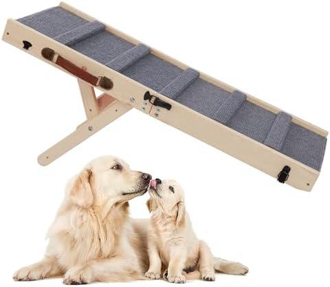 Rockever Dog Ramp, Folding Dog Ramp, Wooden Non-Slip Dog ramp for Couch for Small Medium Old Dogs, Adjustable from 11" to 14" 3 Levels Pet Ramp for Couch, Bed, Car