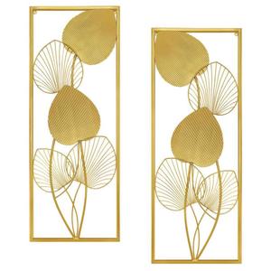 32 in. x 12 in. Gold Large Leaf Metal Wall Art for Living Room, Art Wall Sculpture, Wall Architectural Decor (Set of 2)