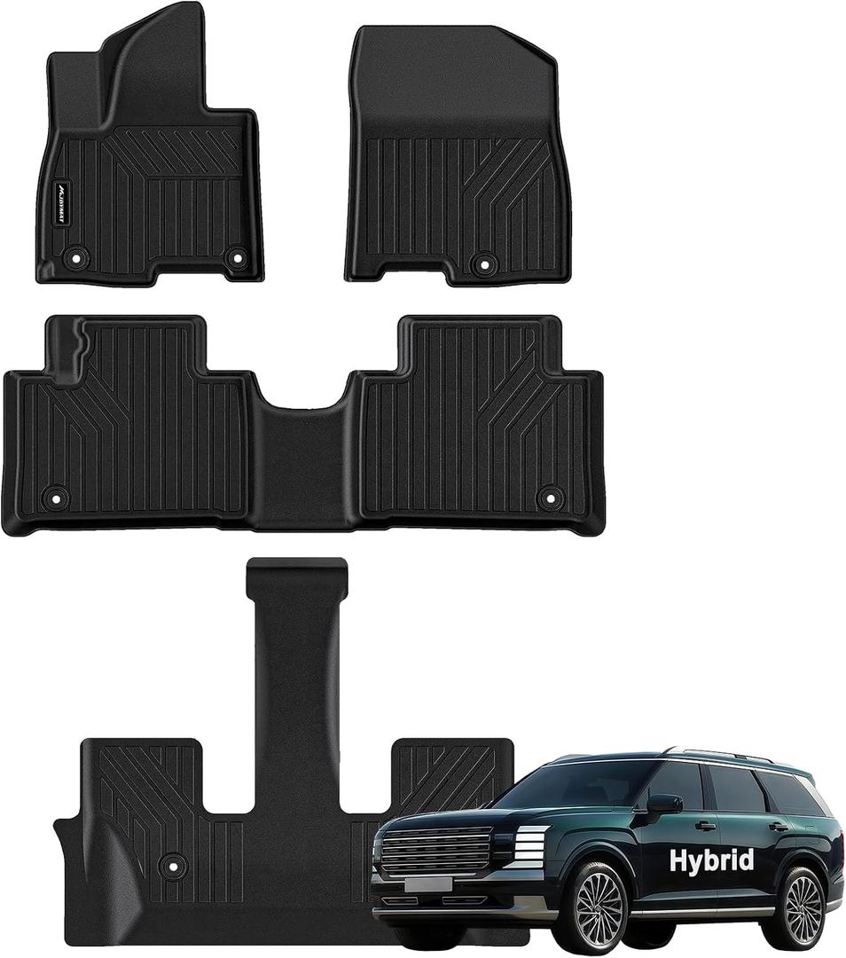 Floor Mats for The New 2026 Hyundai Palisade Hybrid 7&8 Seats (Not Fit Gas),TPE All Weather Protection Car Mats Floor Liners Automotive Accessories,Black