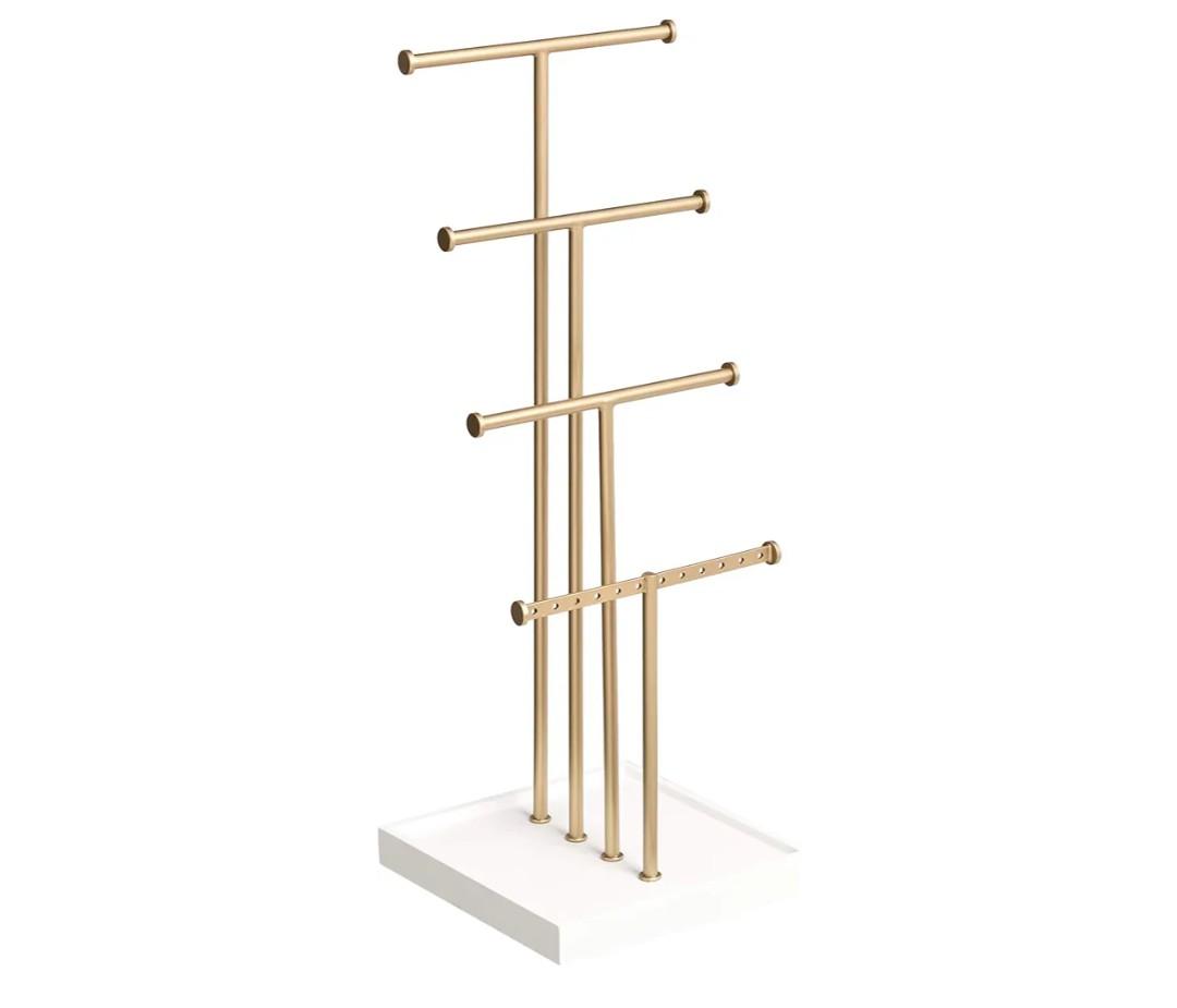 Amazon Basics Four-Tier Jewelry Tree Stand - White/Brass