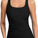 Soneven Women's Square Neck Tankini Top Only Tummy Control Bathing Suit Top No Bottom 2025, Size X Large, Black