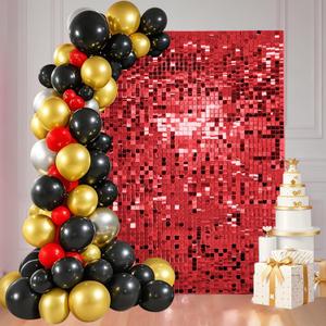 Ozikutech 24 Pcs Red Shimmer Wall Backdrop Panels for Birthday Party Decoration - 6x4 FT Square Sequin Backdrop