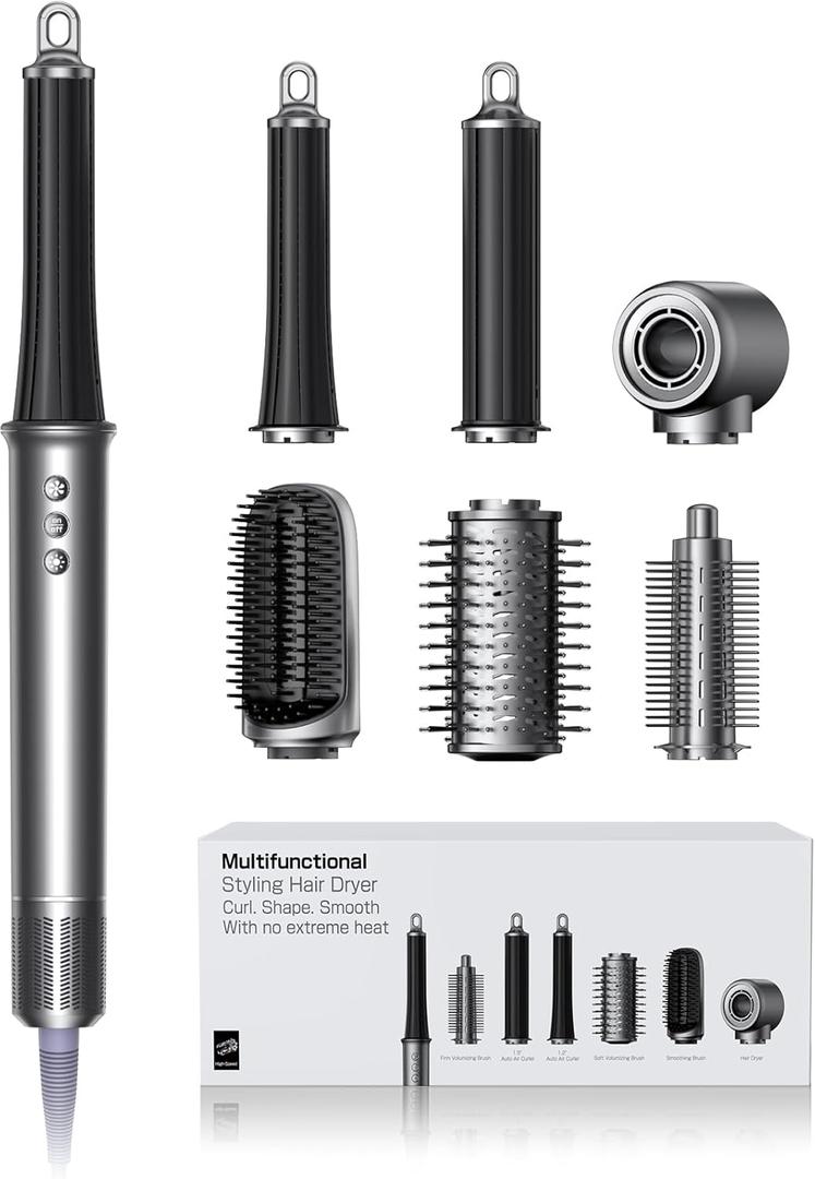 All-in-One Air Styler - Auto Curl, Straighten, Volumize, Dry - 160000 RPM High-Speed for Faster Styling - Reduces Heat Damage & Frizz Hair Styling Irons - Ionic Blow Dryer Brush for All Types (Nickel)