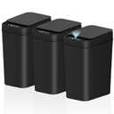 3Pack Bathroom Small Trash Can with Lid, 2.6 Gallon Touchless Automatic Garbage Can Slim Waterproof Motion Sensor Smart Trash Bin for Bedroom, Office, Living Room-Black