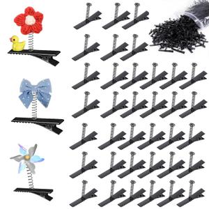 100Pcs Metal Duckbill Hair Clips with Spring, Black Alligator Clips Blank for Adults Kids DIY Bows Making Crafts & Rave Sprouts