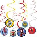 Spiral Decorations - 5" (12 Pcs) - Multicolor Cardstock & Foil Hanging Decors for Kids Birthday & Themed Parties, Spidey & His Amazing Friends