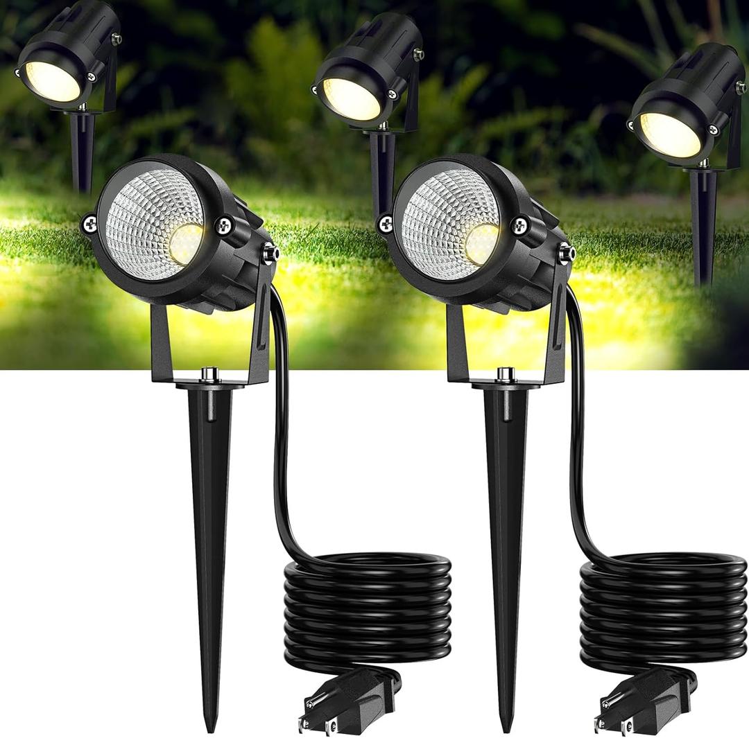 High Brightness 1000LM Outdoor Spot Lights for Yard, 3500K Warm White Spot Lights Outdoor with 4.9FT Electric Cord, 10W LED IP66 Waterproof Landscape Spotlights for Garden Tree Flag - 2 Pack High Brightness 1000LM Outdoor Spot Lights for Yard, 3500K Warm White Spot Lights Outdoor with 4.9FT Electric Cord, 10W LED IP66 Waterproof Landscape Spotlights for Garden Tree Flag - 2 Pack