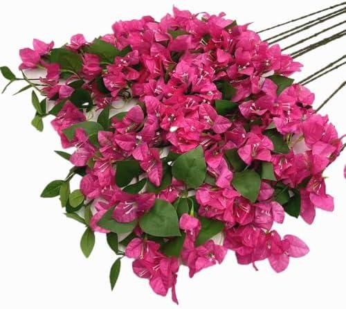 jiumengsong 20pcs Artificial Bougainvillea Flower Vine 24 Heads/Piece Silk Bougainvillea Spectabilis Blossom Tree Branch for Wedding Centerpieces Shop Wall Decoration (deep Pink)