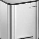 SONGMICS Kitchen Trash Can, 5.2-Gallon (20L) Garbage Can with Lid, Stainless Steel, Soft Close and Stays Open, Inner Bucket, Wide Non-Slip Pedal, Metallic Silver ULTB542E20