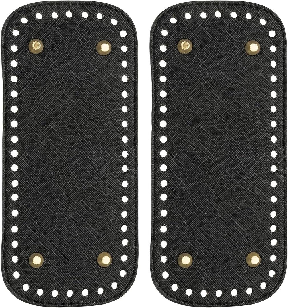 PATIKIL 7.9 x 3.5inch Leather Bag Bottom, 2 Pcs PU Leather Bag Bases Purse Making Knitting Rectangle Crochet Bottom Shaper Pad with Holes Durable for Crochet DIY Handbag Tote, Black