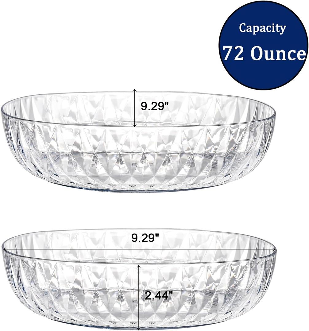 Fasmov 2 Pack Plastic Serving Bowls, Square Serving Bowls, 72 Ounce Large Elegant Diamond Pattern Plastic Bowls for Salad, Party Snack, Popcorn, Chip, Buffet, Candy, Fruit, Clear