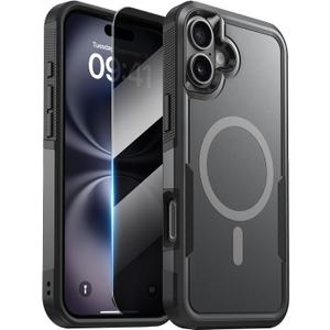Diaclara Designed for iPhone 16 Case, [with Privacy Screen Protector] [Anti Spy] [Military Grade Drop Protection] Heavy Duty Full-Body Shockproof Phone Case, Magnetic Black