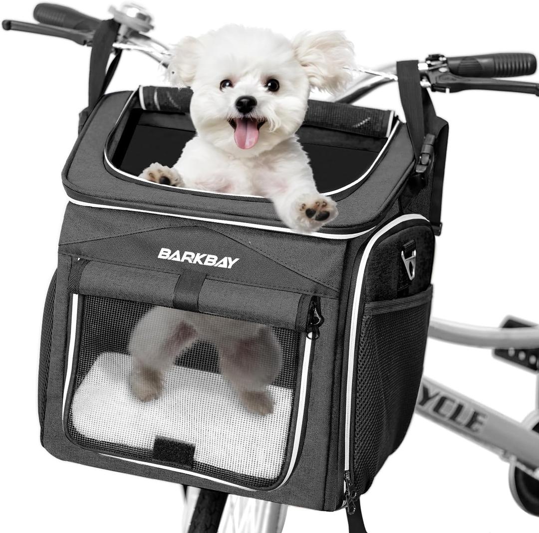 Dog Bike Basket Carrier, Expandable Foldable Soft-Sided Dog Carrier, 2 Open Doors, 5 Reflective Tapes, Pet Travel Bag, Dog Backpack Carrier Safe and Easy for Small Medium Cats and Dogs(Black) 22"L x 10.5"W x 13.5"H
