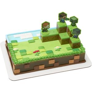 DecoSet Mobs Beware Minecraft Cake Topper, 6-Piece Stackable Cake Decoration, Interlocking 3D Blocks With Characters, Food Safe Birthday Cake Decoration