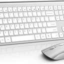 Wireless Mouse and Keyboard Combo, Silent Full-Size Computer Keyboard with Calculator Button, 2400 DPI Mouse, Quiet Click, Slim Cordless USB Set for Laptop PC Windows Mac - Silver White