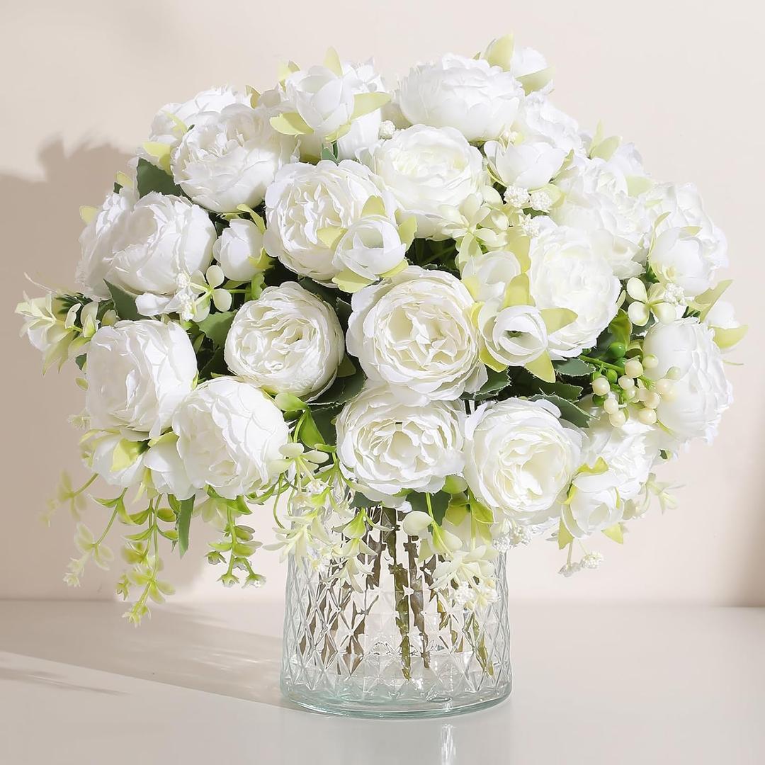Luyue 8 Packs Peonies Artificial Flowers Vintage Faux Peony Bouquet Fake Flower for Vase Silk Floral Arrangements for Table Centerpiece Wedding Decoration Indoor Home Decor