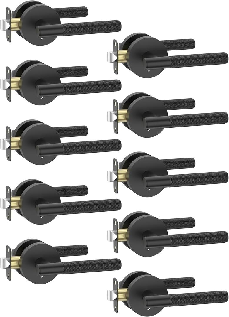 Asidrama 10 Pack Privacy Matte Black Door Handles, Door Lever with Door Knobs Indoor for Bedroom or Bathroom, Heavy Duty Black Door Handles Interior with Locks for Left Right Sided Doors