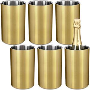 6 Pack Chiller Bucket Bottles Cooler Bulk, Stainless Steel Double Wall Insulated Champagne Ice Bucket for Parties, Fits for 750 ml Bottles (Gold) 6 Pack Chiller Bucket Bottles Cooler Bulk, Stainless Steel Double Wall Insulated Champagne Ice Bucket for Parties, Fits for 750 ml Bottles (Gold)